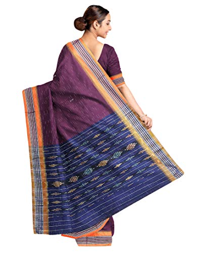 Image of Odisha Sambalpuri Handloom Ikat Women's Cotton Saree, Odisha Handloom Handmade Pure Cotton Khandua Saree, Ikkat Orissa Traditional Handloom Saree Without Blouse