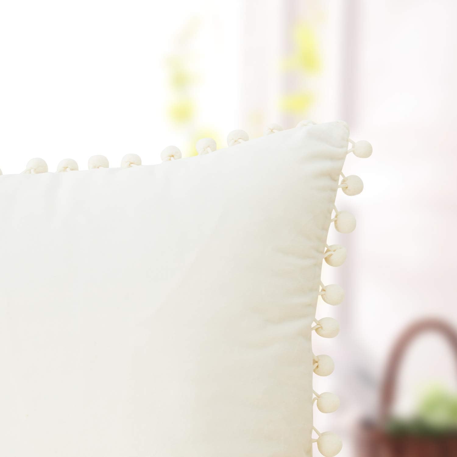 Pack of 2 Soft White Cotton Fabric Cushions Pillow covers Pom Pom Fringes Lace, Throw Pillow shams for Sofa, Couch, Bedroom, Chair, Home Decor, Boho Indian Pillowcases, Covers Only (20 x 20 Inches(2))
