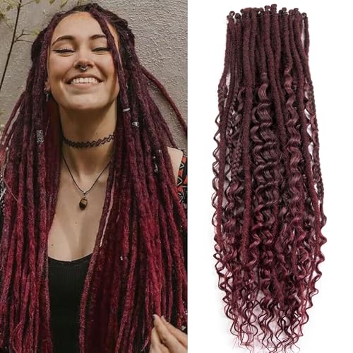 24 Inch 3 In 1 Synthetic Hair Dreadlock Extensions 30 Strands SE Dreads Extensions 100% Handmade Soft Single Ended Straight Curly Boho Wavy Dreads(1B/BUG#, 30S)