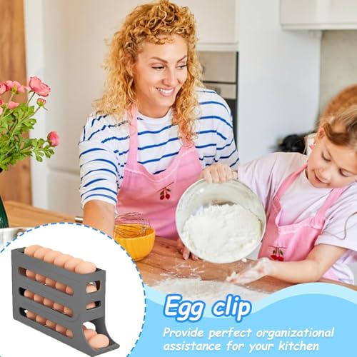 Image of Egg Holder and tray for Fridge - 4 Tiers 30 Egg Dispenser Large Capacity Automatic Rolling Egg Container Refrigerator Organizer for Kitchen, Pantry & Countertop (Grey)