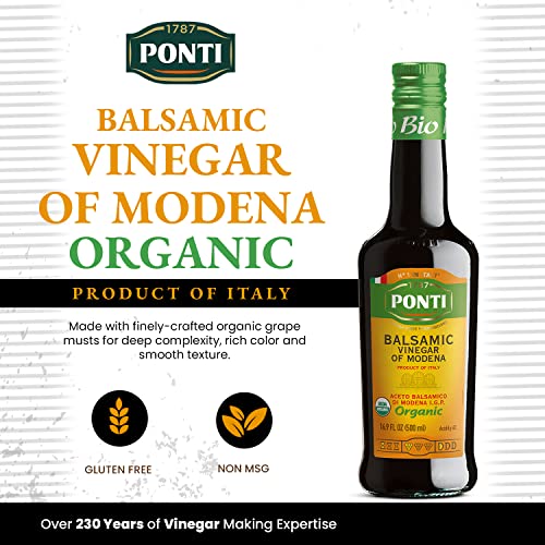 1787 Ponti Organic Balsamic Vinegar Of Modena - Made With Treasured Grapes Of Rolling Italian Hills - Mastered Sweet And Sour Flavor Rich Color With Salads, Grilled Dishes And Vegetables -16.9Fl.oz #TOP1
