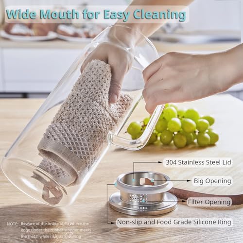 image for Bivvclaz 2 Pack 2 Liter 68 oz 2.1 Qt Glass Pitcher with Lid and Handle