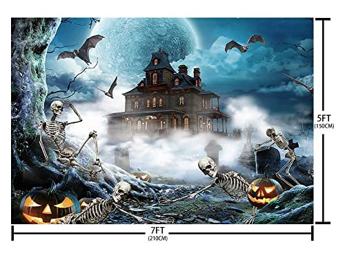 Sendy 7X5Ft Halloween Backdrop Blue Hallowmas Party Decorations Supplies For Kids Skull Scary Cemetery Bat Ghost Vampire Castle Pumpkin Photography Background Holiday Banner Photo Shoot Studio Props #TOP4