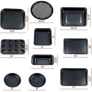 Perlli baking pan 10 piece set nonstick carbon steel gray oven bakeware kitchen set 2 cookie sheets 2 round cake pans square pan roasting pan loaf pan crisp pan pizza crisper muffin pan  urban country home decor