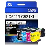 Capacité : environ 500 pages LC521 521XL noir, environ LC521 521XL Cyan Magenta Jaune 500 pages pour cartouches Brother DCP-J1260W (lettre/A4, à 5 % de couverture)