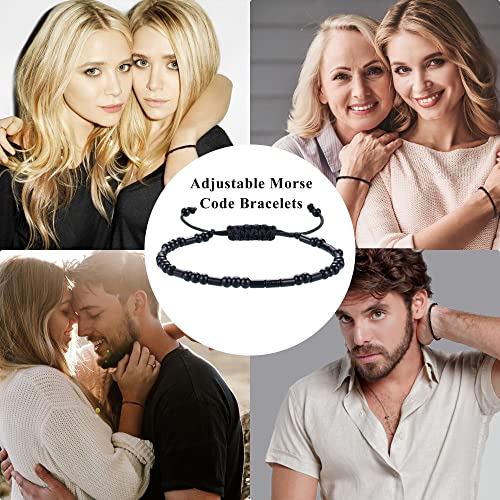 Morse Code Bracelets for Women Inspirational Gifts for Her Adjustable Black Adjustable Braided Men Bracelets Motivational Best Friend Birthday Gifts for Sister Daughter Mom Dad Christmas Jewelry…