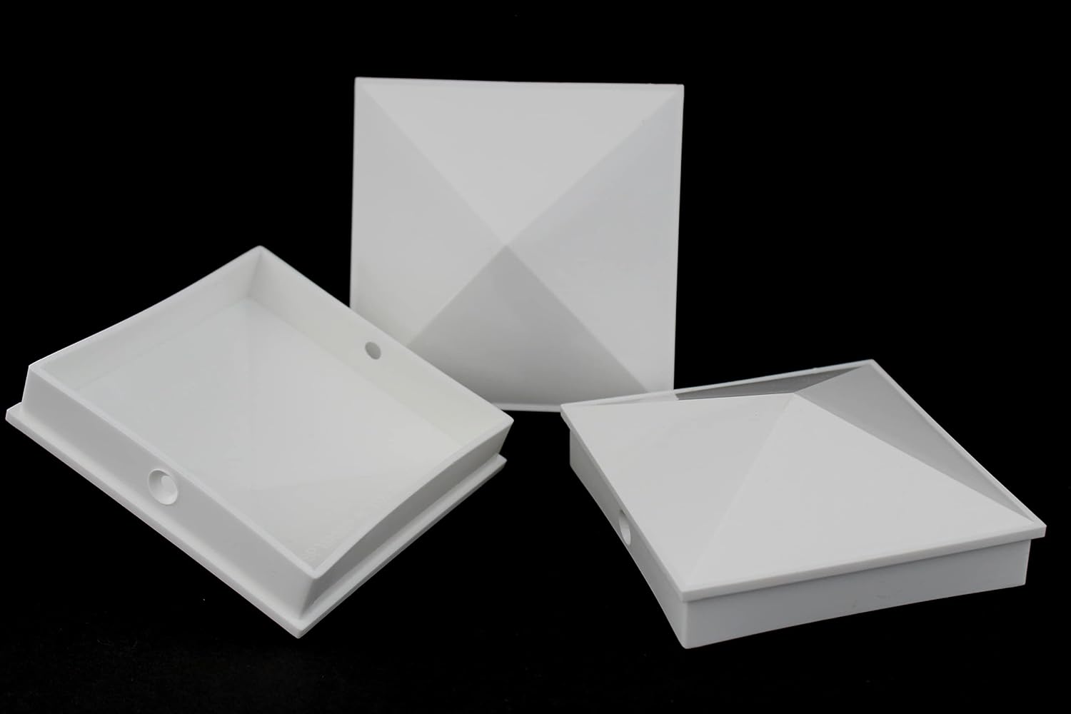 Plastic Pyramid 4x4 Nominal (3-5/8"x3-5/8") Fence Post Caps with Pre-Drilled Hole Black or White Multi- Quantity Packs (24, White)