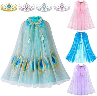 Tacobear 4 Sets Princess Cape Colorful Princess Cloak for Girls Princess Dress Up with Princess Crown Sequins Tulle Princess Fancy Dress Halloween Costume for Kids Birthday Party Carnival Cosplay