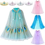 Tacobear 4 Set Prinzessin Umhang Kinder Mädchen Elsa Prinzessin Kostüm mit Prinzessin Krone Tüll Umhang Glitzer Pailletten Cape Prinzessin Kostüme Zubehör für Kinder Mädchen Halloween Kostüm Karneval
