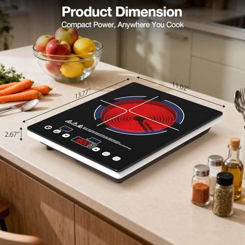 Image of Electric Cooktop 110v,Single Burner Electric Stove Infrared Cooktop Hot Plate 1800W,4-Hour Setting,Black Crystal Glass Surface Compatible for All Cookware