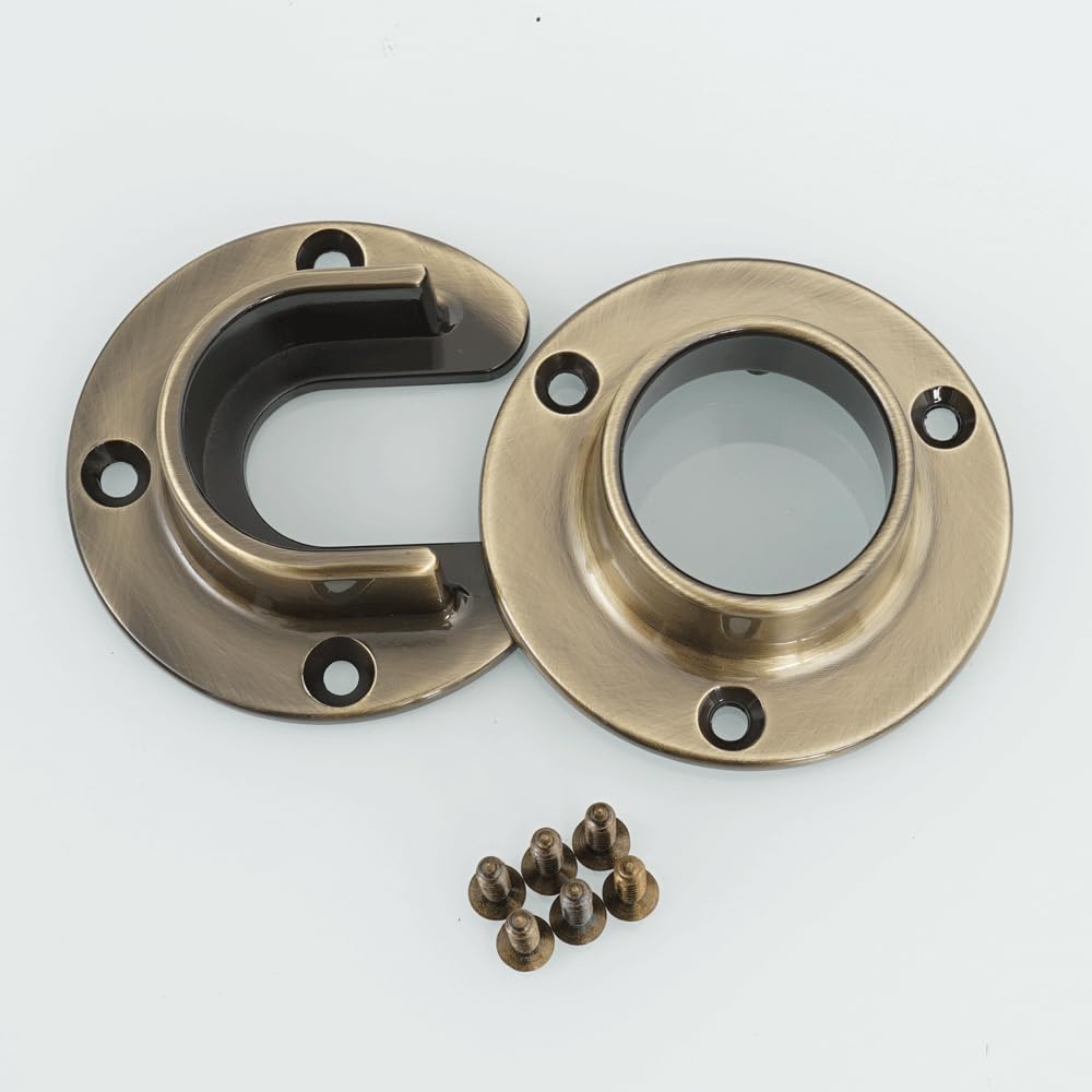 Soporte para barra de armario, paquete de 4 unidades, metal resistente, soporte de extremo de barra de 1-1/4 pulgadas para cortina de ducha de armario, enchufe de poste de armario (latón antiguo)