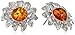 Rhodium Plated Sterling Silver Honey Amber Sunflower Stud Earrings