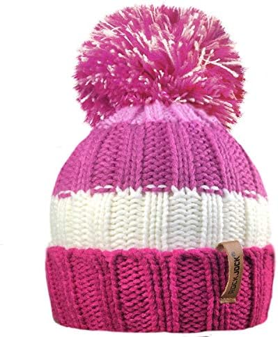RockJock R80 Kids Girls Boys Ribbed Striped Thermal Insulating Bobble Hat with Cosy Fleece Lining