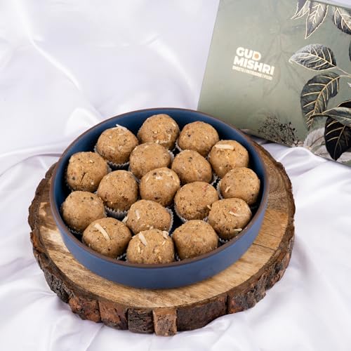 Image of Gud Mishri Gond Ke Laddu Mishri 1Kg | Healthy Energy-Boosting Indian Sweet Made with Aata, Badam, Gond, Coconut & Desi Ghee | Sweetened with Mishri | Nutritious Traditional Ladoo | No Refined Sugar | Healthy Mithai Gift Box