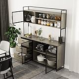 AIEGLE Large Kitchen Hutch Storage Cabinet, Pantry Cabinets with Hutch, Metal Frame Cupboard with Mesh Door, Drawer & Microwave Shelf, Freestanding Kitchen Storage, Rustic (59