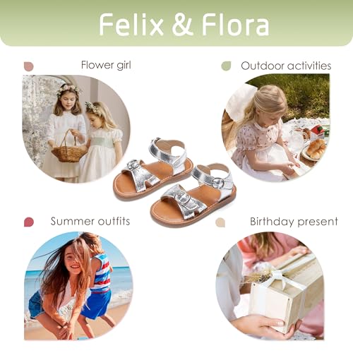 Image of Felix & Flora Toddler Girl Sandals - Flower Girl Dress Shoes Open Toe Little Kid Flats