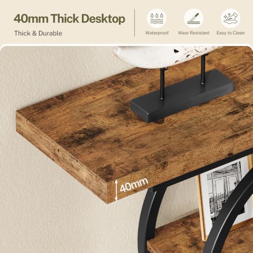 Image of TEENFON 41.3 inch Console Table, Industrial Sofa Table with Storage Shelves and Curved Metal Frame, Narrow Entryway Table for Hallway, Foyer, Living Room, Entrance