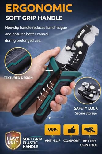 Image of Professional Multi-Functional Wire Stripper and Cutter | Heavy Duty Self-Adjusting Cable Peeler | Ergonomic Grip Hand Tool for Electrical Repairs & DIY Projects
