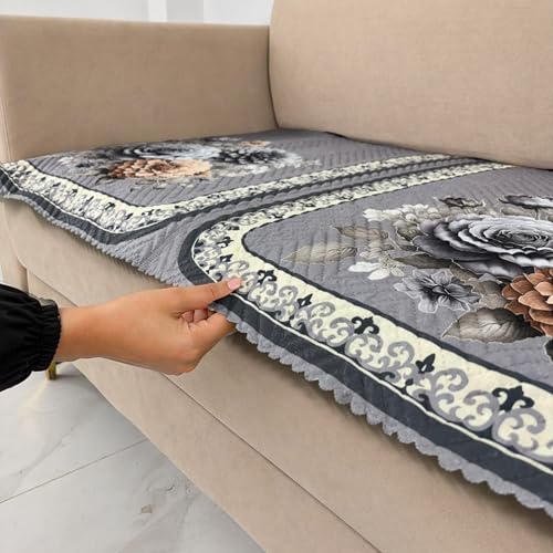 Image of Homerz 'Brooklyn Series' Premium Sofa Cover | Quilted Floral Design | Non-Slip Washable Sofa Protector | Soft Anti Slip Fabric (Grey, 5 (3+2) Seater, Only Seat Cover)