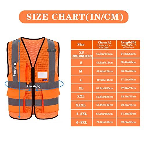 Image of ANSI /ISEA Standard Class 2 Hi-Vis Vest, Clear ID, Zip, Orange, 2XL | Orange 2XL Class 2 safety vest with 7 pockets, reinforced pockets and front zipper for railway operations and road work.