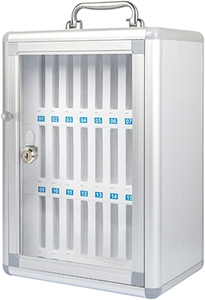 Aluminum Alloy Clear Cell Phones Storage Cabinet Wall-Mounted Storage Cabinet with Safety Lock and Handle for Office Classroom (Silver-24)