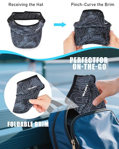 Sports Sun Visor Hats for Women Men Lightweight Breathable Cooling Stretchy Visors Foldable UPF 50+ for Running Tennis Golf (US, Alpha, One Size, Map Track Black) — view 4