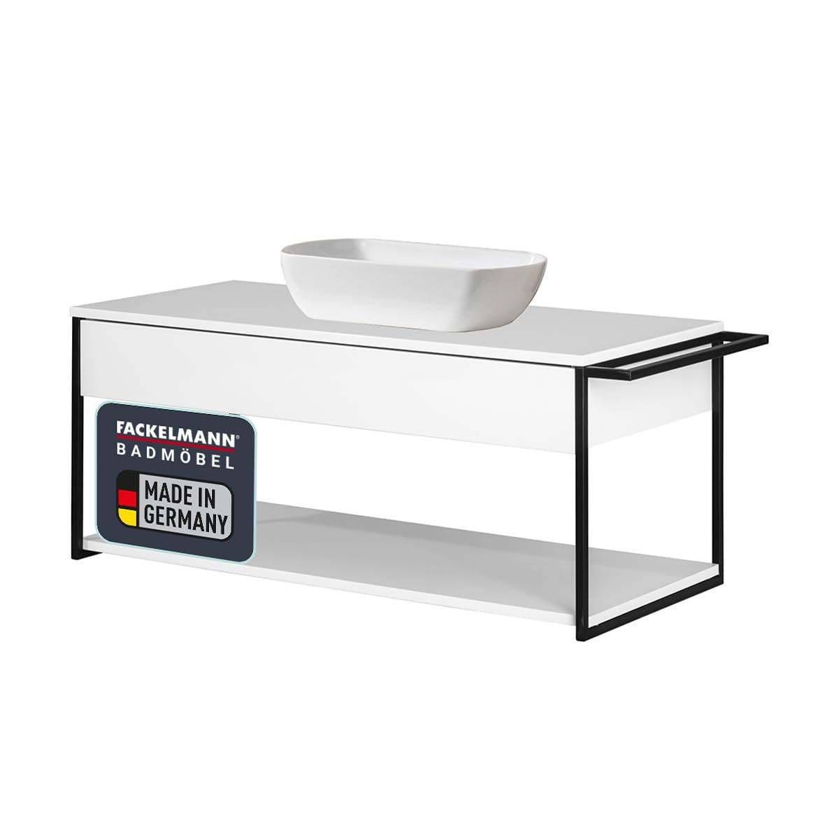 FACKELMANN Badmöbel Set NEW YORK – Waschbeckenunterschrank Mit Schublade & Keramikbecken, 88 Cm Breite