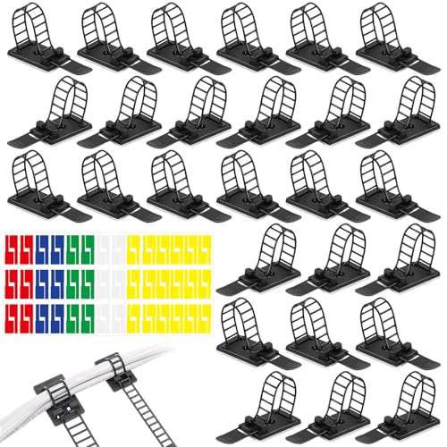 100 Piezas Organizador de Cables Autoadhesivo, Bridas Reutilizables, Sujeta Cables Adhesivo, Cable Management con 10 Etiquetas para Cable de a4, Sujetacables Ajustables para Casa y Oficina
