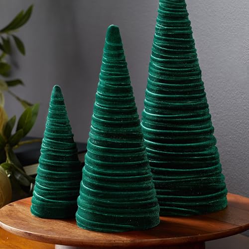 Image of Your Heart's Content Emerald Velvet Trees Set of 3, (Emerald)