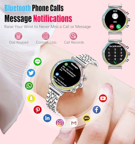 Montre intelligente pour femmes, écran HD 1,27 », appels Bluetooth, fitness tracker, montre intelligente sportive pour femmes pour téléphones Android iOS, fréquence cardiaque/moniteu (Argent) – vue 3