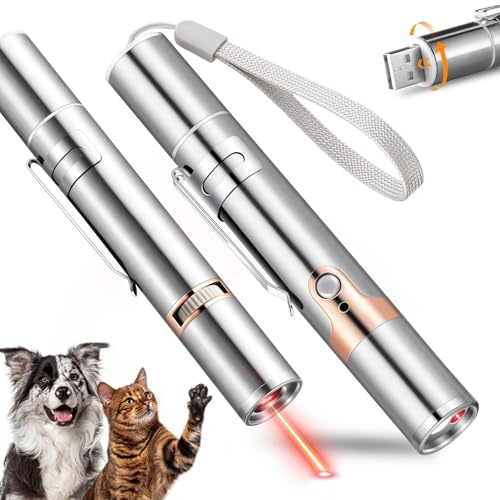 Koackl Cat Toy Pointer for Indoor 2 Pack, USB Rechargeable Cat Toy, 3 Light Colors Cat Interactive Toys for Dogs, Cats, Pet Chase Toy for Fun Playing Training Exercise Indoors