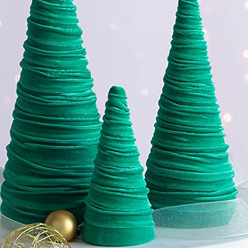 Image of Your Heart's Content Green Velvet Trees Set of 3, Mantel Decor, Holiday Entryway, Wedding Centerpiece, Bontanical Color, Minimalist Decor, Tree Figurines (Green)