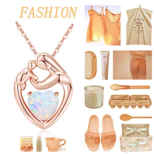 Megachic Mother Child Rose Gold Created White Opal Heart Pendant Necklace Jewelry Gifts For Women Mom Wife Her #TOP5