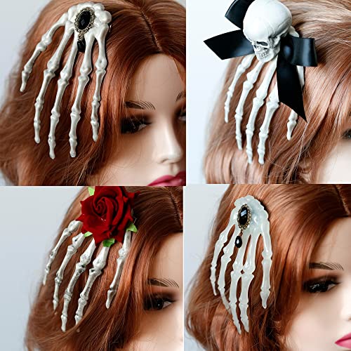 4Pcs Halloween Skeleton Hand Hair Clips Fake Human Hand For Bone Zombie Party Terror Scary Props Halloween Decorations #TOP1