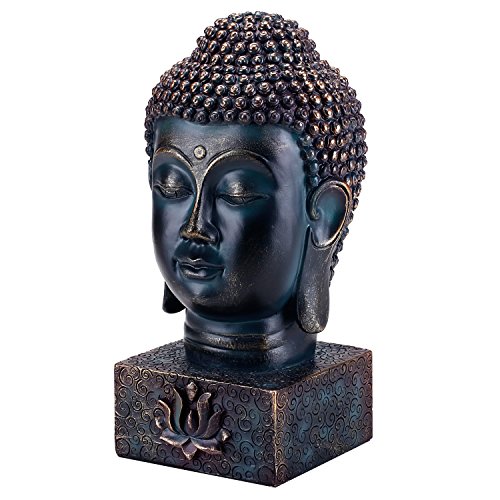 Mygift Rustic Spiritual Zen Buddha Head Figurine, Calming Meditation Statue With Lotus Sculpted Display Base #TOP3