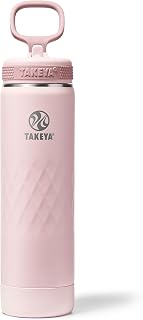 Takeya Sport Insulated Water Bottle with Straw Lid (22 oz, Peony) - Triple Wall, Leakproof, Stainless Steel Water Bottle for Gym & Outdoor Use