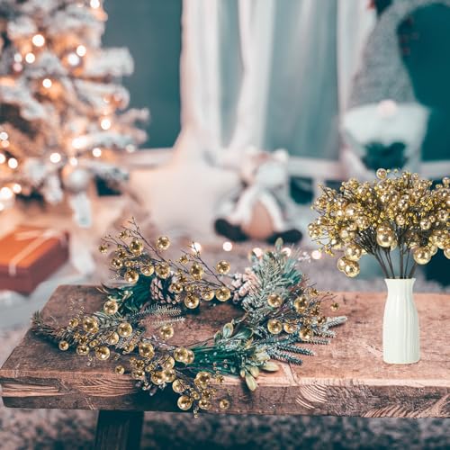 Geosar 24 Pieces Christmas Glitter Berries Stems 10 Inch Christmas Berry Picks Artificial Glittered Berries Ornaments Floral Stems for Xmas Tree,Home Wreath,Party Decoration(Champagne Gold) by Geosar - Image 6