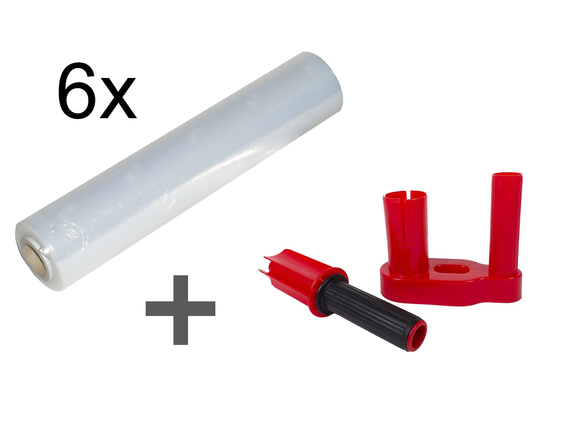 Lot de 6 rouleaux + dérouleur de film étirable 23 my 500 mm x 125 m – 1,5 kg de film pour palette (6 rouleaux transparents + 1 dérouleur)