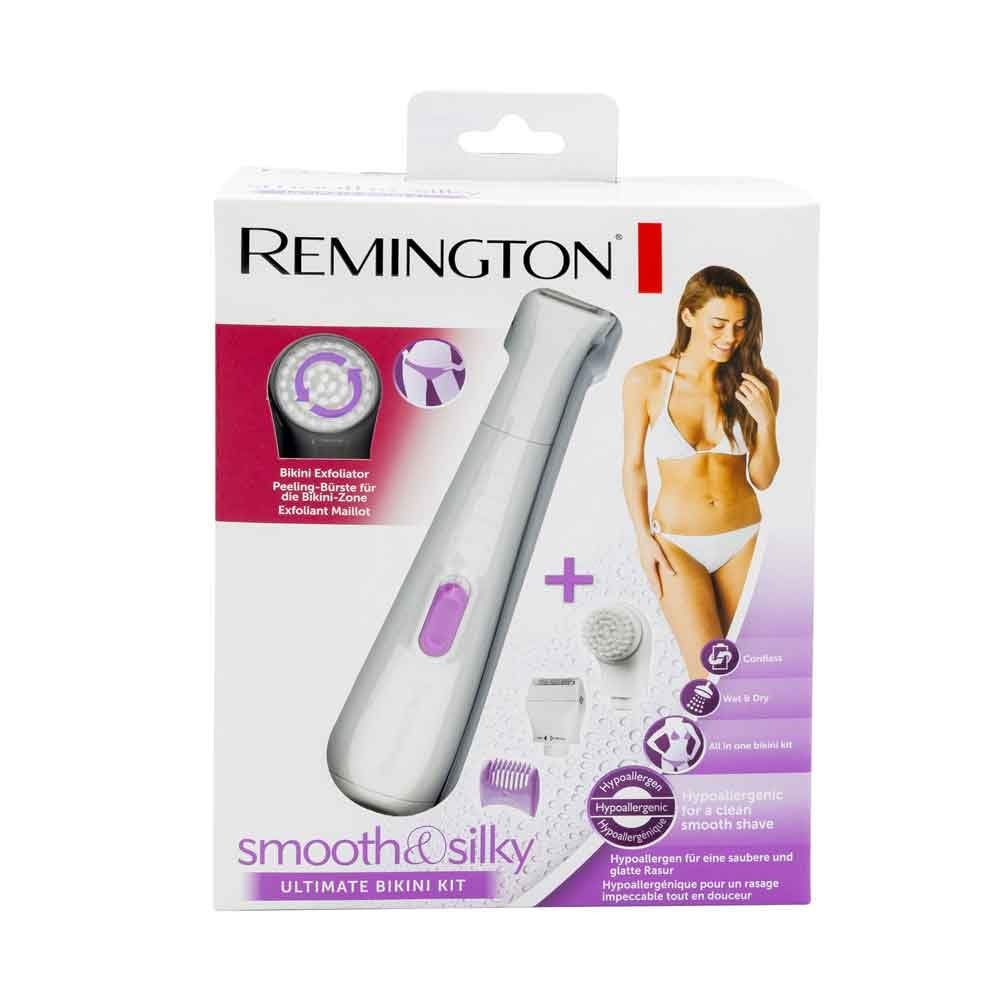 Remington Depiladora Mujer Ultimate Bikini Kit, Afeitadora Zona Bikini Inalámbrica, Peine Ajustable con 3 Longitudes, Cepillo Exfoliante, Mini Afeitadora, Resistente Agua, Indicador Carga, WPG4035