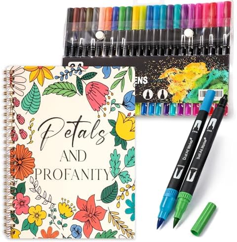 Adult Coloring Book Set, Spiral Bound, 24 Markers, 7 × 8.2 In