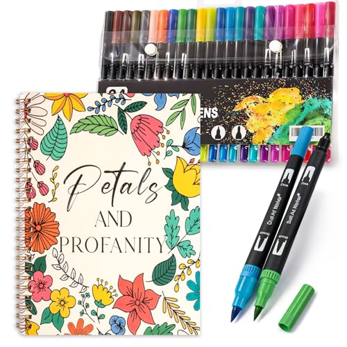 7×8.2in Adult Coloring Book Set for Relaxation, Spiral Bound Coloring Book for Women with 24 Colors Markers, Mindfulness Stress Relief 32 Patterns for Adults, Teens, Easter Gift