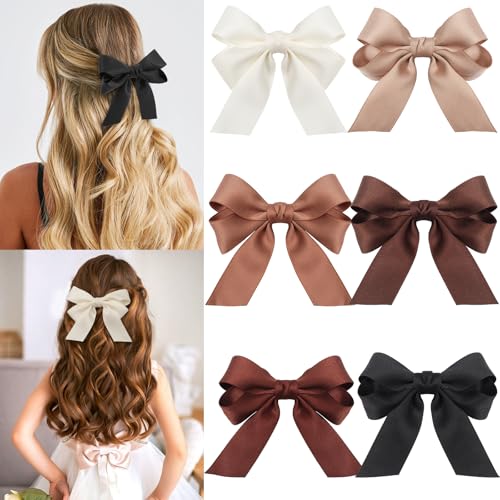 Muorruo 6 pièces Petites Barrettes Noeuds pour Cheveux, Clips en Satin Doux pour Femmes et Filles, Pinces Antidérapantes pour Cheveux Bouclés ou Lisses,...