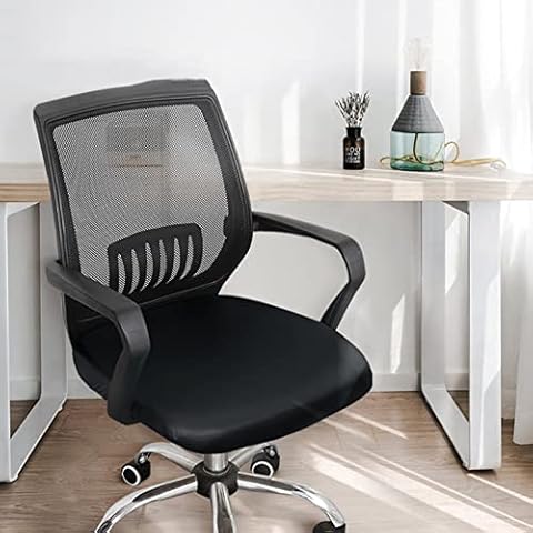YOPOIY PU Leather Computer Chair Slipcover, Removable Waterproof Seat Cover Stretch Non Slip Office Chair Cover for Rotating Chair Boss Chair -black Cover