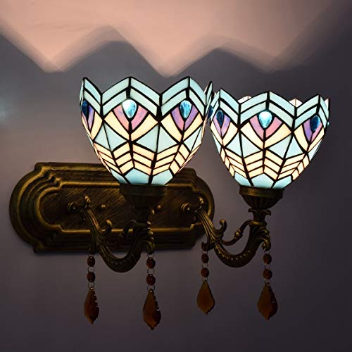Applique vitrail bleu d'exception avec double cristal de décoration classique - 2