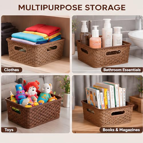 Image of Storage Box and Organiser with Lid (Pack of 3) | Plastic Storage Basket for Kitchen, Clothes & Home Essentials | Multipurpose Storage Organizer Containers | Storage Box Set (25 x 20 x 11 cm)