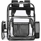 Clear Backpack, F-color Large Heavy Duty Sturdy Waterproof PVC Transparent Clear Bag for Men, Women, Boys, Girls, Stadium, School, Travel, Black