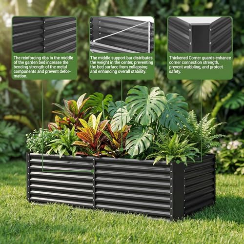 Land Guard 2 Pack 6×3×2 ft Galvanized Metal Raised Garden Bed, 2FT Deep Root Elevated Planter Box Steel Large Vegetable Flower Bed Kit, Gray by Land Guard - Image 3