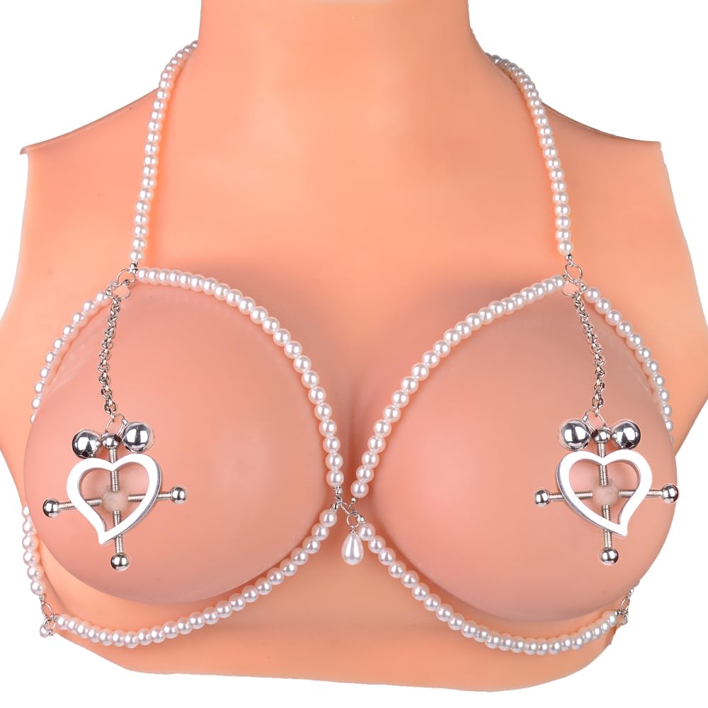 Edelstahl Nippelklemmen Verstellbar Bruststimulatoren Nippelklemmen mit Kette Set SM Fetisch Flirt Brustwarzenklemmen BDSM Erotik Sexspielzeug für Frauen und Männer (Perlenkette, A)
