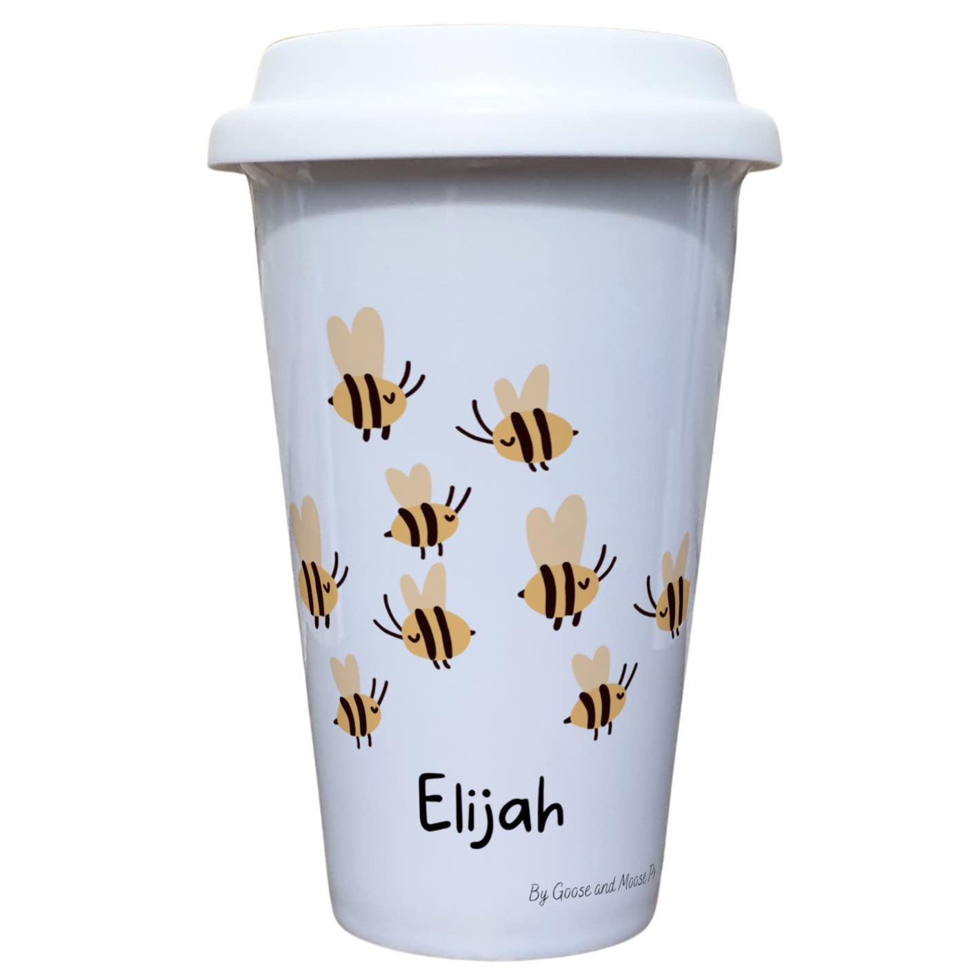 Bee Travel Mug Personalised - Gift for Wildlife Owners & Lover - Personalised Wild Woodland Thermal Ceramic Insulated Travel Mug