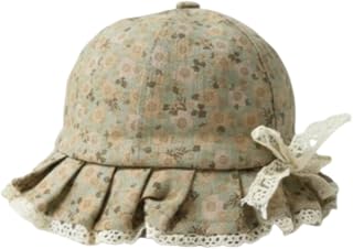 Baby Girl Floral Cotton Cap with Lace Frill and Bow, Soft Breathable Summer Sun Protection Hat, 4 Months to 3 Years Price In India